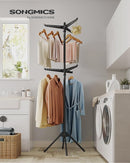 SONGMICS 2-Tier Clothes Drying Rack, 75.2-Inch Folding Laundry Drying Rack with 6 Rotatable Arms for Hangers, Stainless Steel, for 54 Pieces of Clothes, Black ULLR514B01 by TinyTreasures Baby Boutique