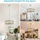 XINGQI 21.7'' Modern Farmhouse Chandelier Drum Pendant Lighting Fixture Hanging Ceiling Lamp for Living Dining Room Over Table, 5 Lights Antique Wood Grain Brushed Nickel with Round Metal by CozyNest Decor