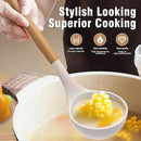 Silicone Cooking Utensils Set - Silicone Kitchen Utensils for Cooking Wooden Handles, 446°F Heat Resistant Kitchen Utensil Spatula Sets w Holder, Gadgets for Non-Stick Cookware BPA FREE (Khaki)