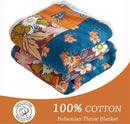 Throw Blanket for Couch Bed, 100% Cotton Muslin 60''x80'' Travel Bed Blankets Mexican Boho Quilt Flowers Blanket Lightweight Blanket Soft Warm Throws Gifts for Women Mom by CozyNest Decor