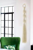 Macrame Wall Hanging Small Sphericity Cotton Textile Tassel Wall Hanging Fiber Yarn Art for Living Room Bedroom 27'' L x 2.3'' W by CozyNest Decor