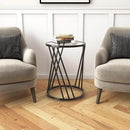 Round Side Table, Modern End Tables for Living Room Office Small Spaces, Glass Black End Table with Metal Frames, Nightstand for Bedroom, Bedside Furniture, Easy Assembly by CozyNest Decor
