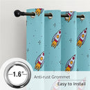 Kids Space Rockets Blackout Curtains - 100% Blackout, Thermal Insulated, Noise Reducing, Perfect for Kids Room and Nursery, 2 Panels (Aqua Mini Rockets, W52×L63) by TinyTreasures Baby Boutique