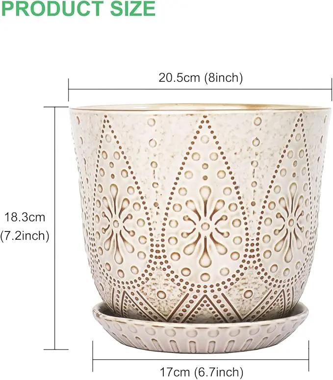Gepege 8 Inch Plant Pot, Creamy White Ceramic Planter with Drainage Holes and Saucers for Plants Indoor and Outdoor Flower Pot, photo 2 of 7