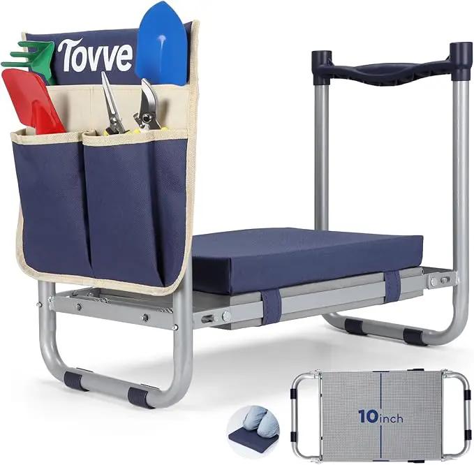 Foldable Garden Kneeler and Seat, Heavy Duty Garden Stool with 10" Wide Detachable Kneeling Pad, Portable Garden Bench Chair with Large Garden Tool Bag, Gardening Gifts for Women, Seniors, Mom