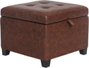 Adeco Faux Leather Storage Ottoman Bench with Wood Legs, 17.7" Square Red and Brown PU Cube Foot Stool, Upholstered Button Tufted Vanity Chair with Hinged Lid for Living Room, Bedroom, Dorm by CozyNest Decor