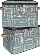 Custom Storage Basket with Name, Personalized Storage Bins with Zipper Lid, Foldable Fabric Storage Box Large capacity with Handle Gradient Grey Green by TinyTreasures Baby Boutique