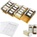 Spice Drawer Organizer with 18 Spice Jars,216 Labels,50 Non-slip Rubber, Bamboo 4 Tier Seasoning Rack Tray Insert for Kitchen Drawers,Cabinets,Countertop,9" Wide x 15.8" Deep by CozyNest Decor
