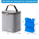 Breast Milk Cooler Bag with Ice Pack Fits 4 Baby Bottles Up to 9 Ounce, Baby Bottle Bag for Nursing Mom Daycare, Grey by TinyTreasures Baby Boutique