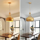 WUZUPS Chandelier Rustic Farmhouse Industrial Round Ceiling Pendant LED Light Fixture with Open Bottom Drum Shade, H 15.7" x W 13.4", Antique Gold by CozyNest Decor