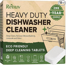 Heavy Duty Dishwasher Cleaner and Deodorizer Tablets, Descaler, Deep Cleaning, Natural Odor and Smell Remover, Calcium, Limescale, Hard Water Marks, Grease, Septic Safe Pods (12 Tabs - 1 Yr Supply) by TinyTreasures Baby Boutique