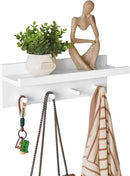 Wood Coat Hook with Wall-Mounted Shelf,15.75in Entryway Wall Hanging Shelf,for Bathroom, Kitchen,Coat Towel Key Organizer White YD-WS0240W by CozyNest Decor