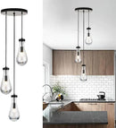 3-Light Raindrop Pendant Light Fixtures, Black Glass Pendant Lighting, Teardrops Modern Hanging Light for Entryway Foyer Kitchen Island Dining Living Room Hallway by CozyNest Decor
