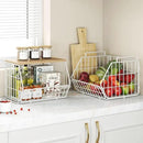 Wetheny 2 Tier Stackable Wall Mounted Wire Basket Fruit Basket with Wood Lid - Kitchen Pantry Organization and Storage, Hanging Storage Basket for fruits, Onion, Potato, Produce, Vegetable (White) by CozyNest Decor