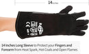 RAPICCA Fireplace Gloves Fire Heat Resistant: Black 14IN - Fireproof Leather for Fireplace Fire Pit Wood Stove Campfire Furnace BBQ Grill Oven Stick Mig Welding Welder Gear - Birthday Gift for men by GreenHaven Gardens