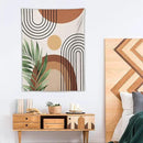 Abstract Bohemian Mid Century Tapestry, Tropical Leaves Modern Geometric Archway Minimalist Bohemian Botanical Aesthetic Wall Hanging, Sage Green Gold Home Decor Art for Bedroom 60x60 Inch by CozyNest Decor