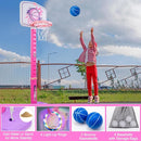Meland Toddler Basketball Hoop, Pink 4-in-1 Kids Basketball Hoop for Indoor Outdoor Play, Tball Set with Baseball Pop Up Machine, Girls Toys Birthday Gift by TinyTreasures Baby Boutique