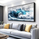 PHAOHUAXM Large Canvas Wall Art For Living Room Wall Decor For Bedroom Ocean Inspiration Wall Pictures Office Mural Decorations Posters Blue Wave Paintings Modern Home Decor Black Framed 24x48 In by CozyNest Decor