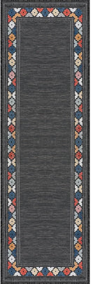 Beverly Rug Outdoor Runner Rug 2x7 Modern Floral Bordered Area Rugs for Indoor and Outdoor Patio Easy to Clean Non Shedding Living Room Porch Garden Washable Outside Carpet (2 x 7 Dark Gray) by CozyNest Decor