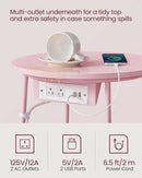 VASAGLE Side Table with Charging Station, Round End Table with Fabric Basket, Nightstand with Power Outlets, USB Ports, for Living Room, Bedroom, Modern, Jelly Pink and Cream White ULET228R01 by CozyNest Decor