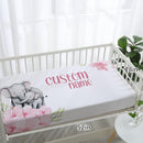 Personalized Baby Crib Bedding Set for Baby Girls, Pink Flower Elephant Design Custom Name Baby Crib Sets 5-Pcs, Toddler Double Layer Blanket Fitted Sheets Changing Pad Cover Rug Wall Art Set by TinyTreasures Baby Boutique