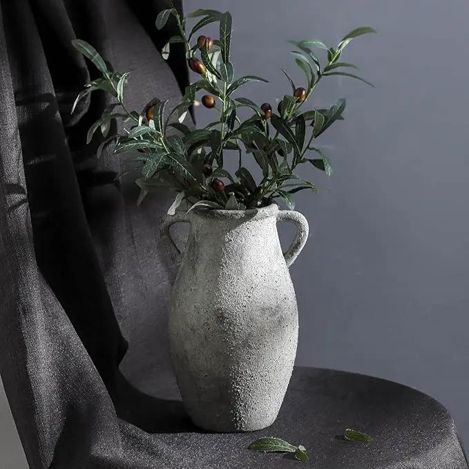 Large Ceramic Rustic Vase,11.3 inch Tall Farmhouse Flower Vase with 2 Handles for Home Decor, Living Room Entryway Table Centerpiece Decor, photo 5 of 7