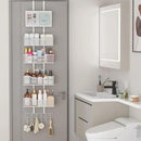 Adjustable Over The Door Organizer, Hanging Door Storage with PVC Pocket and 4 Metal Baskets Wall Mount, Closet Door Organizer Behind Door Rack for Bathroom Bedroom Closet, White by CozyNest Decor
