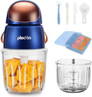 Baby Food Maker Mini Cute and Small Food Processor Puree Blender Grinder Chopper with 2 Glass Bowls(0.6L+0.3L) 8 Blades Electric (Without Battery) -2 Bowls by TinyTreasures Baby Boutique