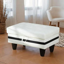 Ottoman Rectangular Storage Ottoman Bench, Faux Leather Footrest, Coffee Table, Stool Footstool with Hinged Lid for Living Room, Bedroom, Entryway, White with Black Strip, 35"x23.5"x17.5" by CozyNest Decor