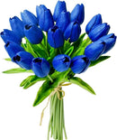 Mandy's Artificial Tulips 20 Stems Royal Blue PU Faux Flowers for Wedding Home Decor 13.5 Inch by CozyNest Decor