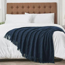 inhand Knitted Throw Blankets for Couch and Bed, Soft Cozy Knit Blanket with Tassel, Dark Blue Lightweight Decorative Blankets and Throws, Farmhouse Warm Woven Blanket for Men and Women, 50"x60" by CozyNest Decor