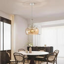 WUZUPS Nickel Chandelier Rustic Farmhouse Industrial Round Ceiling Pendant LED Light Fixture with Amber Glass Shade for Dining Room Kitchen Island Foyer Entryway, H 20.9" W 15.9", E26 Base by CozyNest Decor
