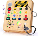 Busy Board with LED Light, Wooden Sensory Toys for Toddler, Montessori Music Toy for Airplane, Travel Activity Educational Learning Autism Toys, Birthday Boys Girls Gifts by TinyTreasures Baby Boutique