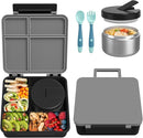 Bento Lunch Box with 8oz Soup Thermo, Kids Leakproof Lunch Food Containers with 4 Compartment, Kids Thermo Insulated Hot Food Jar for School, Trvael (Grey) by TinyTreasures Baby Boutique