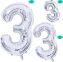 GOER Silver Foil Balloons Number 3,Huge Number Balloons for 3rd 33rd Birthday Party Supplies Anniversary Decorations(3 pcs,42 inch,32 inc,16inch) by TinyTreasures Baby Boutique
