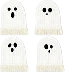 Whaline Halloween Ghost Cotton Coasters Cute White Ghost Shape Handmade Braided Drink Coasters Absorbent Cup Mats for Trick or Treat Party Home Table Decor, Set of 4 by CozyNest Decor