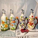 18 Oz Hand Painted Relief Ceramic Olive Oil Bottle Dispenser for Kitchen, Oil and Vinegar Bottle, Seasoning Bottle with Stainless Steel Nozzle, 540mL Oil Container with Handle for Cooking, Light Proof by CozyNest Decor
