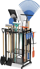 Garden Tool Organizer Rack Up to 50 Tools, Heavy-Duty Steel Yard Tool Organizer for Garage Storage with 11 Hooks, Broom Holder & Garden Tool Rack for Shed, Patio, Outdoor Use, Black by GreenHaven Gardens