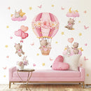 Tanlaby Pink Hot Air Balloon Wall Stickers Cartoon Bear Rabbit Stars Heart Wall Decals Peel and Stick Art Decor for Girls Bedroom Baby Nursery Kids Playroom Classroom by TinyTreasures Baby Boutique
