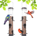 MIXXIDEA 2PK Metal Wild Bird Feeder Squirrel Proof Bird Feeders for Outside Hanging 6 Port Tube Bird Feeder Transparent Finch Feeder with Steel Hanger (Coffee) by CozyNest Decor