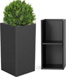 Modern Metal Planter Black – 28” Tall with Removable Insert Shelf | Heavy-Duty Outdoor & Indoor Planter Box for Patio, Porch, Garden (14x14x28in) by CozyNest Decor