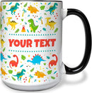 Personalized Mug for Kids - Dinosaurs - Custom Name/Text, Ceramic Hot Chocolate/Cocoa/Coffee Cup for Boys/Girls, Birthday/Christmas/Holiday Gift - 15 oz, Black Handle by TinyTreasures Baby Boutique