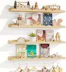 Fixwal Nursery Shelves, 24 Inch Floating Bookshelves for Wall Set of 4, Scalloped Wall Book Shelves with Towel Rack for Kids, Toddler Room, Baby Room, Nursery Decor and Storage(Natural Wood) by TinyTreasures Baby Boutique