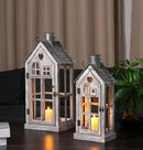 Large Farmhouse Wooden Metal Candle Lantern Set of 2, Rustic Decorative Floor Lanterns, Indoor/Outdoor Village Houses Lantern for Home Decor (No Glass) by CozyNest Decor