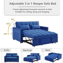 3 in 1 Convertible Sleeper Sofa Bed,Futon Loveseat Couch with Pull-Out Bed & Adjustable Backrest,Velvet Fabric Sofa with Side Pocket for Small Apartment, Living Room, Office (Blue) by CozyNest Decor