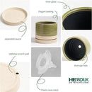 6 Inch Plant Pots, Ceramic Planter Pot with Drainage Hole & Saucer, Indoor/Outdoor Cylinder Round Planter Pot, Green & Beige by GreenHaven Gardens