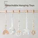 Comfy Cubs Wooden Baby Play Gym - Natural Finish Pinewood Baby Activity Gym with 5 Sensory Hanging Toys - Easy No-Tool Assembly, Safe and Durable for Infant Motor and Visual Development - Blush by TinyTreasures Baby Boutique