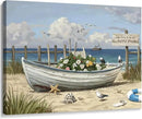 amatop Coastal Wall Art– Beach Scene Picture with Boat on Sandy Shore, Flowers and Sea Birds, Blue Ocean Seascape Themed Canvas Print Nautical Artwork for Bathroom and Bedroom Decor, Small 16x12 Inch by CozyNest Decor