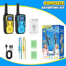 Wishouse Walkie Talkies for Kids Rechargeable Long Range,Xmas Birthday Gift for 4 5 6 7 8 9 Year Old Boys Girls,Hiking Gear Camping Games Cool Toys with NOAA,SOS Siren,Lamp,Lanyards,2 Pack Blue Yellow by TinyTreasures Baby Boutique