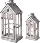 Large Farmhouse Wooden Metal Candle Lantern Set of 2, Rustic Decorative Floor Lanterns, Indoor/Outdoor Village Houses Lantern for Home Decor (No Glass) by CozyNest Decor